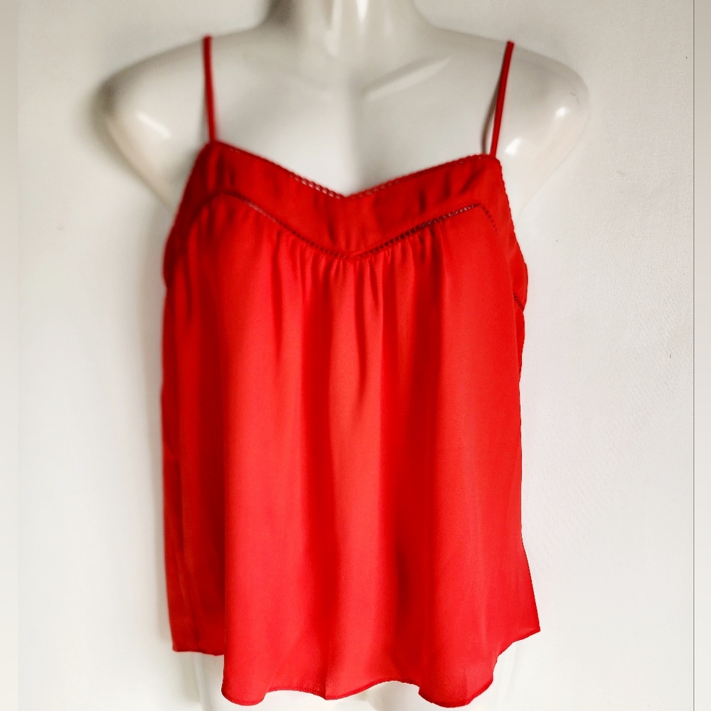 Jessica Simpson Orange Saghetti Embroidered Eyelet V Neck Detail Top